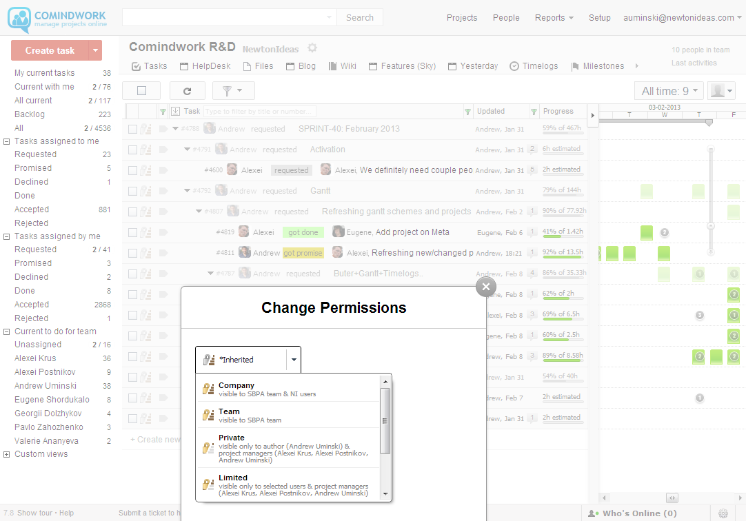 Fine grained permissions for your tasks and documents